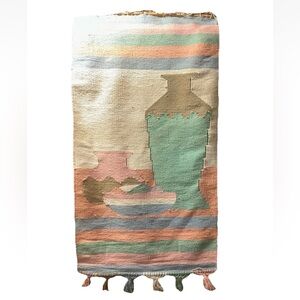 VTG 90s Southwestern Cotton Boho Wall Hanging 49x27.5" Woven Fiber Art Tapestry